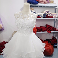 イブニングドレス ミディアムドレス ホワイト レース ノースリーブ ファスナーです 可愛い エレガント 高品質！ 4枚目の画像