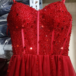 美品！ イブニングドレス 赤 キャミソール ロング 優雅なシルエット 細見えシルエット 2枚目の画像