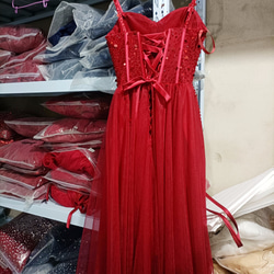 美品！ イブニングドレス 赤 キャミソール ロング 優雅なシルエット 細見えシルエット 3枚目の画像