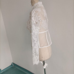 ウエディングドレス中に入れるボレロ　トップス　上品刺繍　くるみボタン　チャイナ襟 5枚目の画像