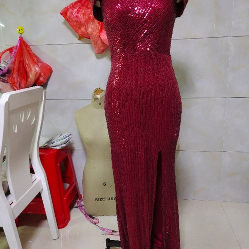 美品！ パーティードレス ワインレッド ロング スリット 優雅な  