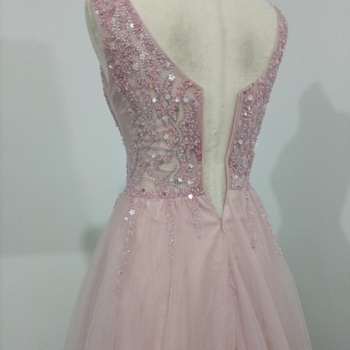 カラードレス ピンク紫 ソフトチュール ビジュー Vネック V タンク  