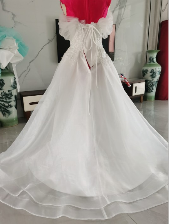 上品！ ウエディングドレス ホワイト フィッシュテール オフショルダー 可愛い 2枚目の画像