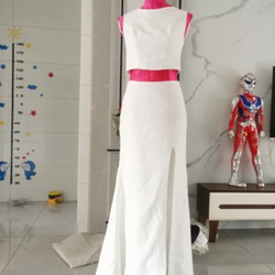エレガント イブニングドレス ツーピース ホワイト ファスナー  ２点セット   細見えシルエット 1枚目の画像