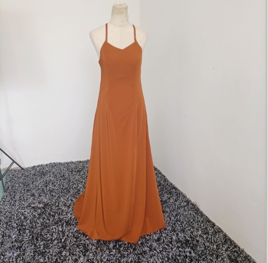 高品質！ パーティードレス テラコッタ色 トレーン 背中見せ キャミソール