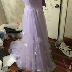 素敵なカラードレス オフショルダー パープル/紫 ソフトチュール 花嫁 5枚目の画像