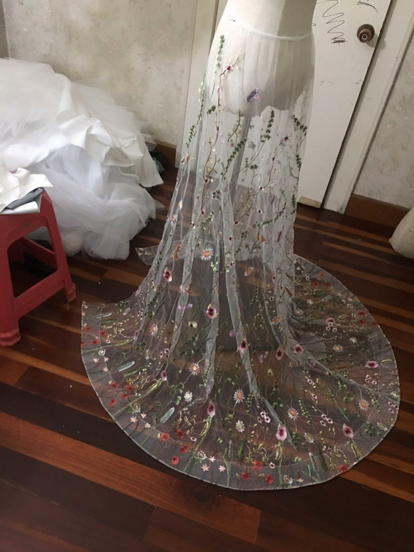 美麗的花卉刺繡薄紗裙子禮服裙僅新娘/婚紗 第1張的照片