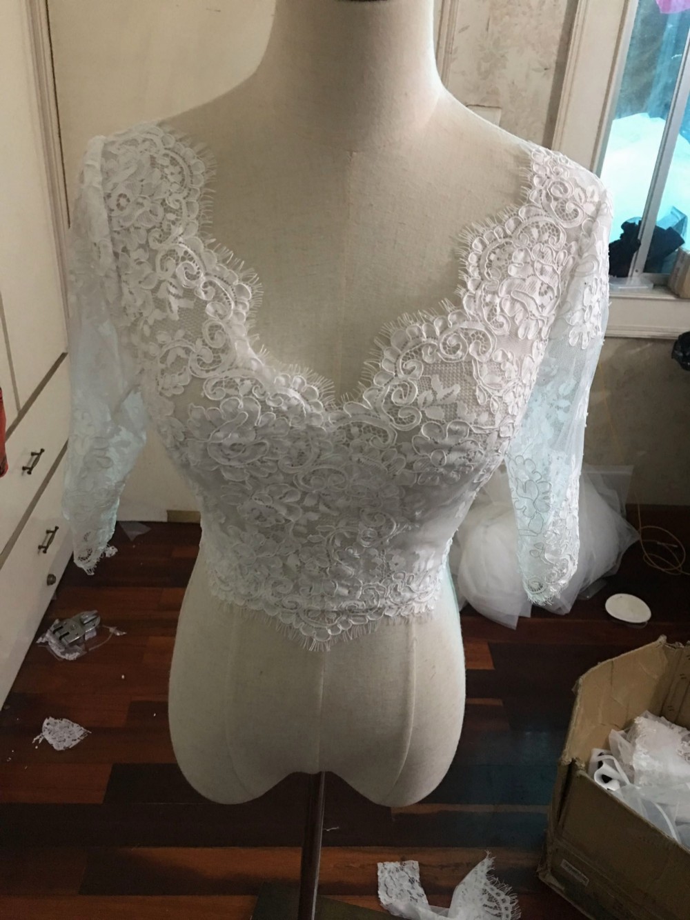高品質！   ウエディングドレス     ボレロ   トップスのみ    スカラップレース   贅沢な小花総レース