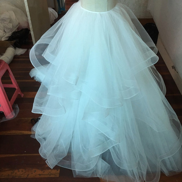 ウェディングドレス スカートのみ ホワイト ソフトチュール トレーン  