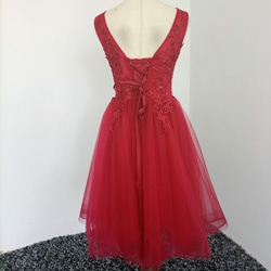 上カラードレス  ワインレッド    プリンセスライン ノースリーブ Vネックドレス ミニワンピース 2枚目の画像