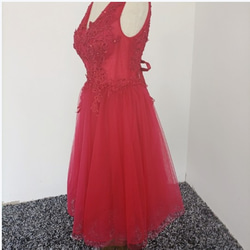 上カラードレス  ワインレッド    プリンセスライン ノースリーブ Vネックドレス ミニワンピース 3枚目の画像