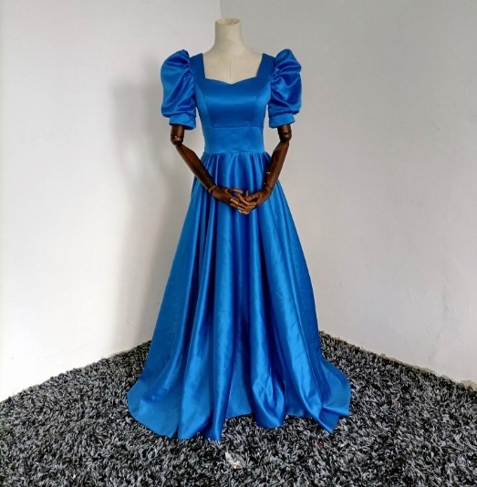 パーティードレス 青/ブルー フランス風 短トレーン 背中見せ 二次会 編み上げ セクシー Vネックドレス 細見えシルエ