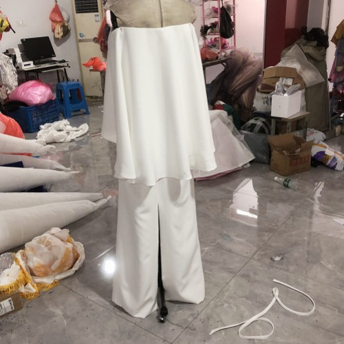 高品質！ ウエディングドレス ケープ風ドレス スリット オフショルダー  