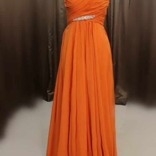 カラードレス オレンジ 豪華！ 床付く お呼ばれ/二次会 シアーな美しさ  