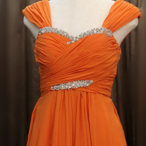 カラードレス オレンジ 豪華！ 床付く お呼ばれ/二次会 シアーな美しさ  