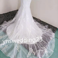 高品質！ウエディングドレス 純白 オフショル 3D立体レース刺繍 マーメイドライン 5枚目の画像