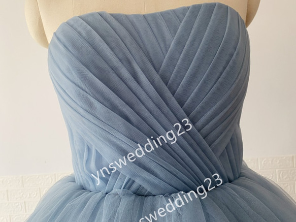 ブルーグレー  カラードレス   ソフトチュール  サッシュベルト  取り外し可能    前撮り 結婚式/披露宴 5枚目の画像