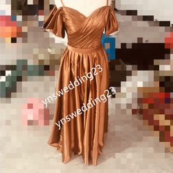 キャミソール オフショルダー パーティードレス テラコッタ色 カラー