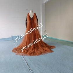 カラードレス テラコッタ色 Vネックドレス ソフトチュール 憧れのドレ 3枚目の画像