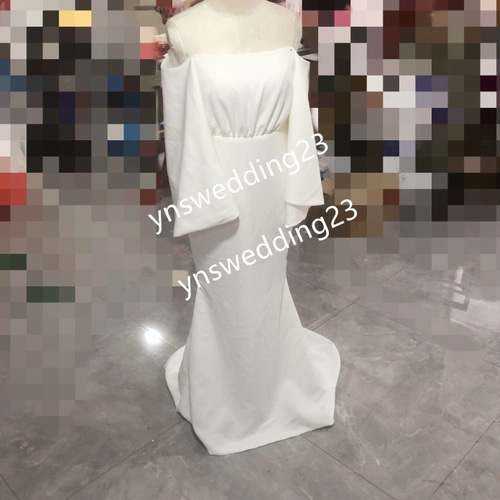 ウエディングドレス パーティードレス オフショルダーとラッパ  