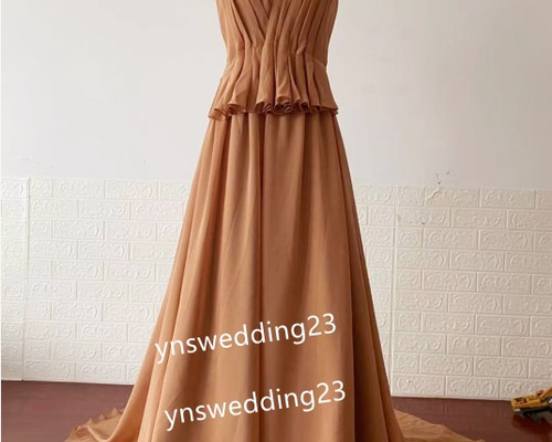 Vネックドレス カラードレス テラコッタ色 背中見せ トレーン 前撮り  