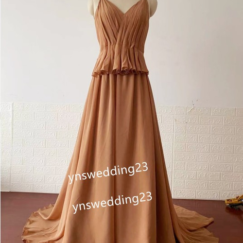 Vネックドレス カラードレス テラコッタ色 背中見せ トレーン 前撮り  