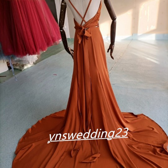 *前撮りドレス カラードレス テラコッタ色 背中見せ マーメイド 結婚式 2枚目の画像