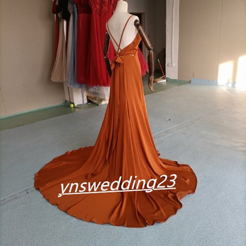 フォーマル/ドレステラコッタ色 カラードレス 背中見せ キャミソール 前撮り 挙式ドレス