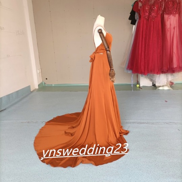 *前撮りドレス カラードレス テラコッタ色 背中見せ マーメイド 結婚式 4枚目の画像