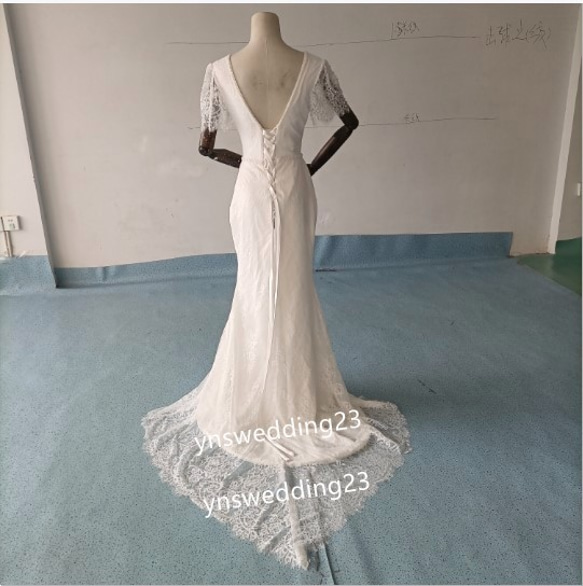 大人気上昇 ホワイトウエディングドレス 3D立体レース刺繍 パール 5枚目の画像