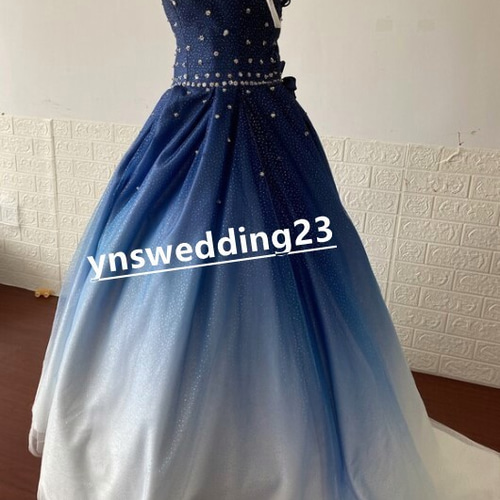 豪華なビジュー カラードレス パーティードレス 3D立体ハンドビー  