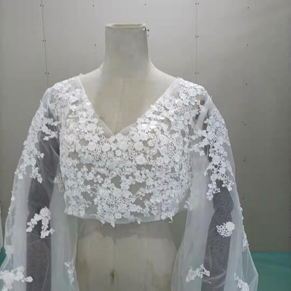 ウエディングドレス ボレロ     3D立体レース刺繍    Vネックドレス  長袖　  結婚式/披露宴 2枚目の画像