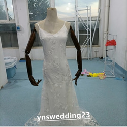 婚紗吊帶背心灰白色3D立體蕾絲刺繡二次元 第6張的照片