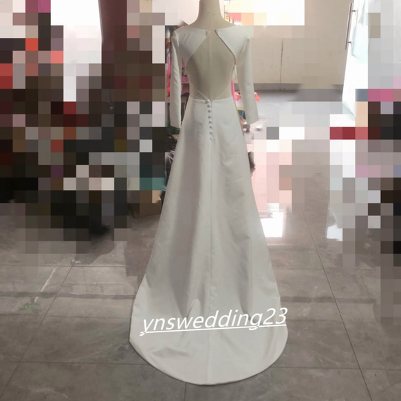 高品質！ウエディングドレス ホワイト 光沢サテン 短トレーン ミディアムドレス 憧れのドレス エレガン ト 2枚目の画像