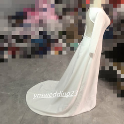 高品質！ウエディングドレス ホワイト 光沢サテン 短トレーン ミディアムドレス 憧れのドレス エレガン ト 3枚目の画像