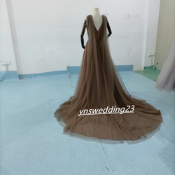 棕色連衣裙 V領連衣裙 柔軟薄紗 渴望禮服 二次方新娘 第2張的照片
