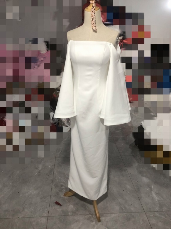 上品！ ウエディングドレス オフショルダー ロング フレア袖 抜群 2次  