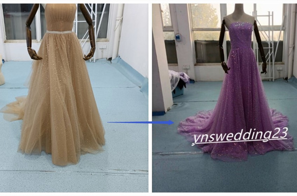 高品質！ オーバードレス パープル 上品なキラキラグリッターチュール  