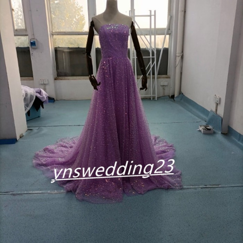 高品質！ オーバードレス パープル 上品なキラキラグリッターチュール  