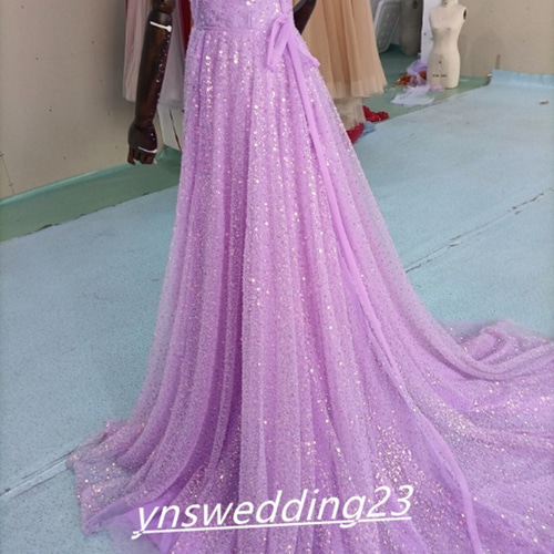 高品質！ オーバードレス パープル 上品なキラキラグリッターチュール  