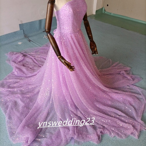 高品質！ オーバードレス パープル 上品なキラキラグリッターチュール  