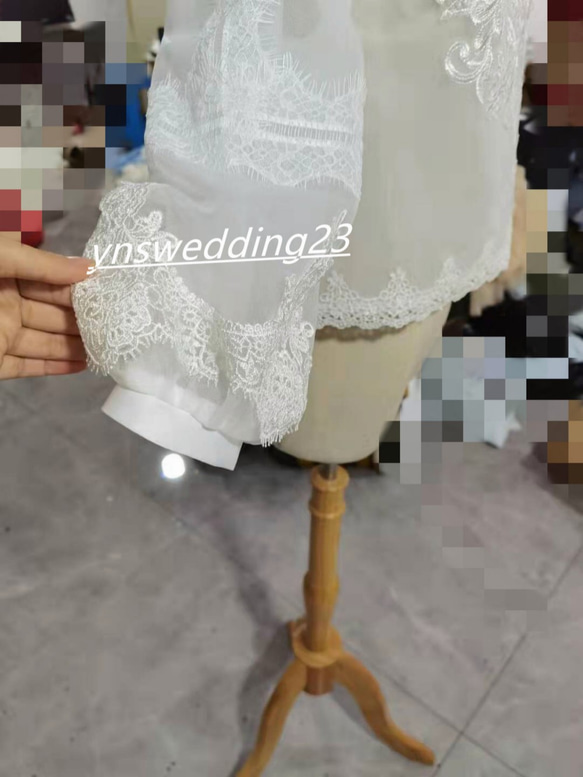 高品質！   ウエディングドレス  3D立体レース刺繍   トップス　長袖　クルーネック 3枚目の画像