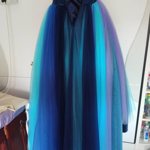 高品質！ 青/ブルー カラードレス ソフトチュール ベアトップ 発表会  