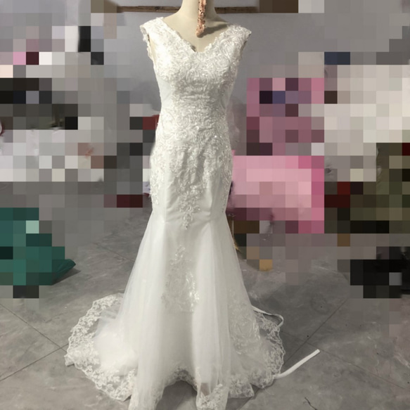 高品質！ ウエディングドレス オンショルダードレス 3D立体レース刺繍  