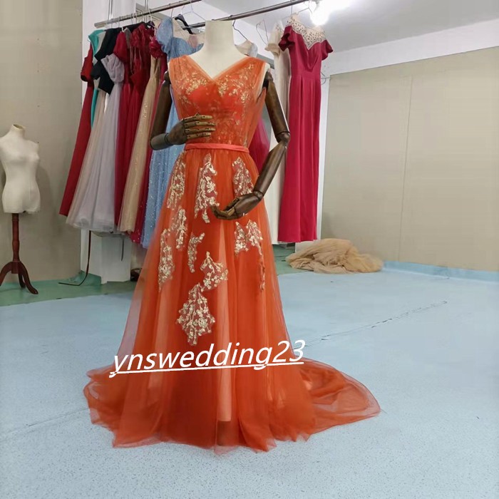 高品質！  カラードレス   テラコッタ色  3D立体レース刺繍   結婚式ドレス  2次会 前撮り 24,126円