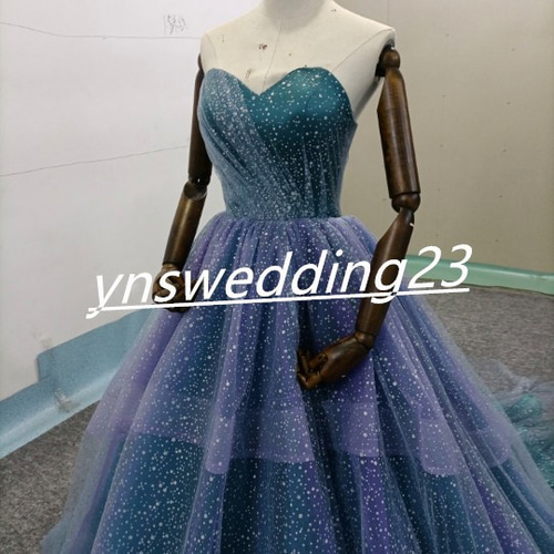 レインボードレス 素敵なカラードレス キラキラチュール ベアトップ  