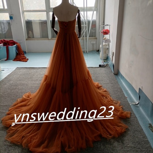 カラードレス テラコッタ色 ソフトチュール ベアトップ サッシュベルト  