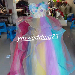 豪華！カラードレス レインボースカート ソフトチュール  ベアトップ プリンセスライン  結婚式/披露宴 4枚目の画像