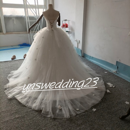 高品質！ ウエディングドレス スカラップレース キラキラチュール ベア  