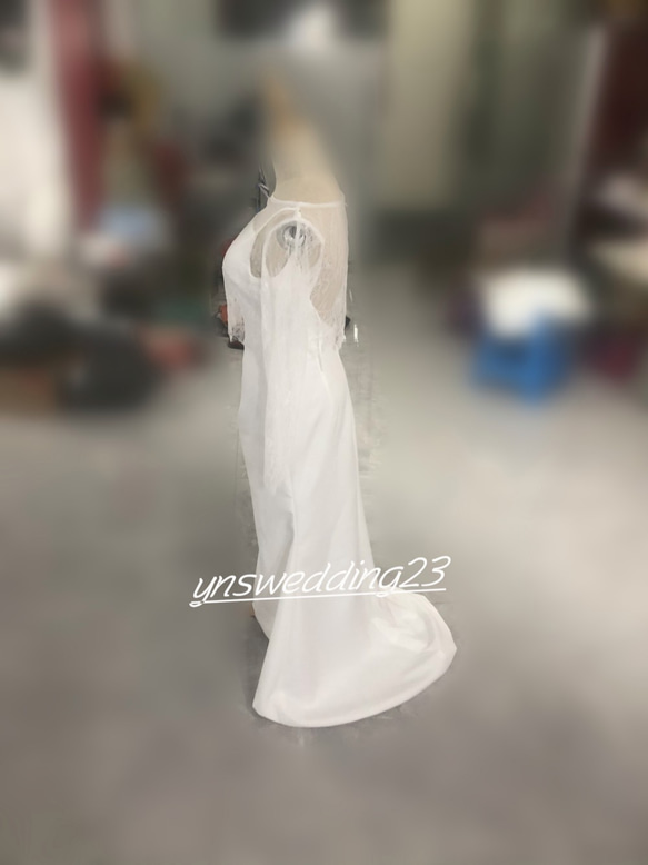 エレガント Vネック キャミソール ウェディングドレス 背中見せ 前撮りドレス 3枚目の画像